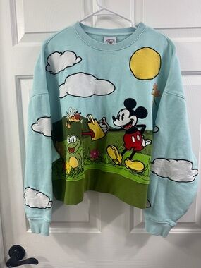 Disney Pastel Blue & Green Mickey Mouse Graphic Crewneck Sweatshirt